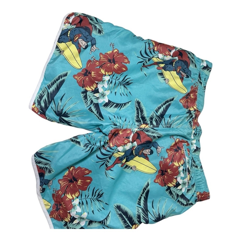 Superman Swim Trunks Mens XXL Blue Tropical Hibiscus Surfing Board Shorts - Picture 11 of 11